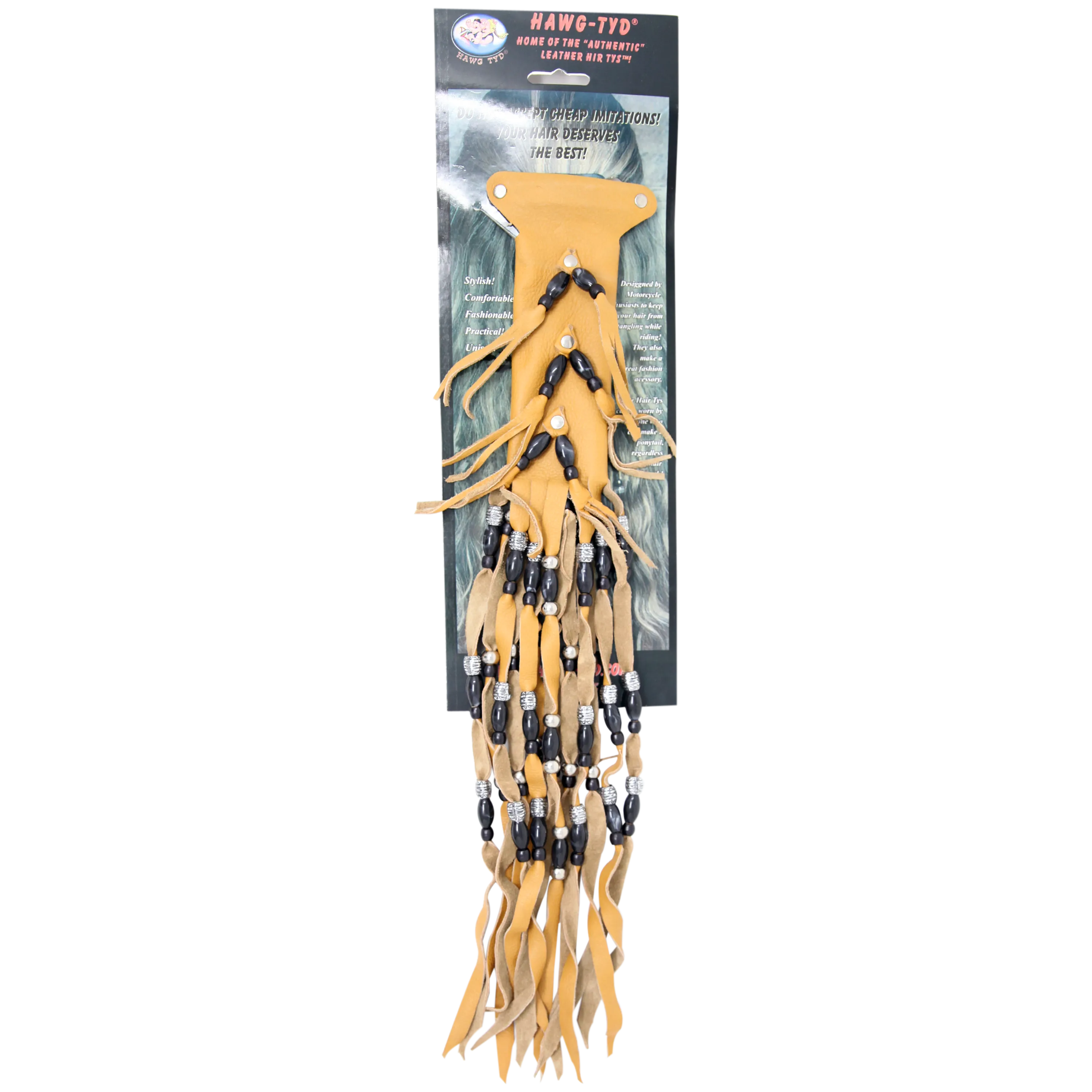 HTBlack "Hawg Tyd" The Authentic Leather Hair TYS - Black Beads