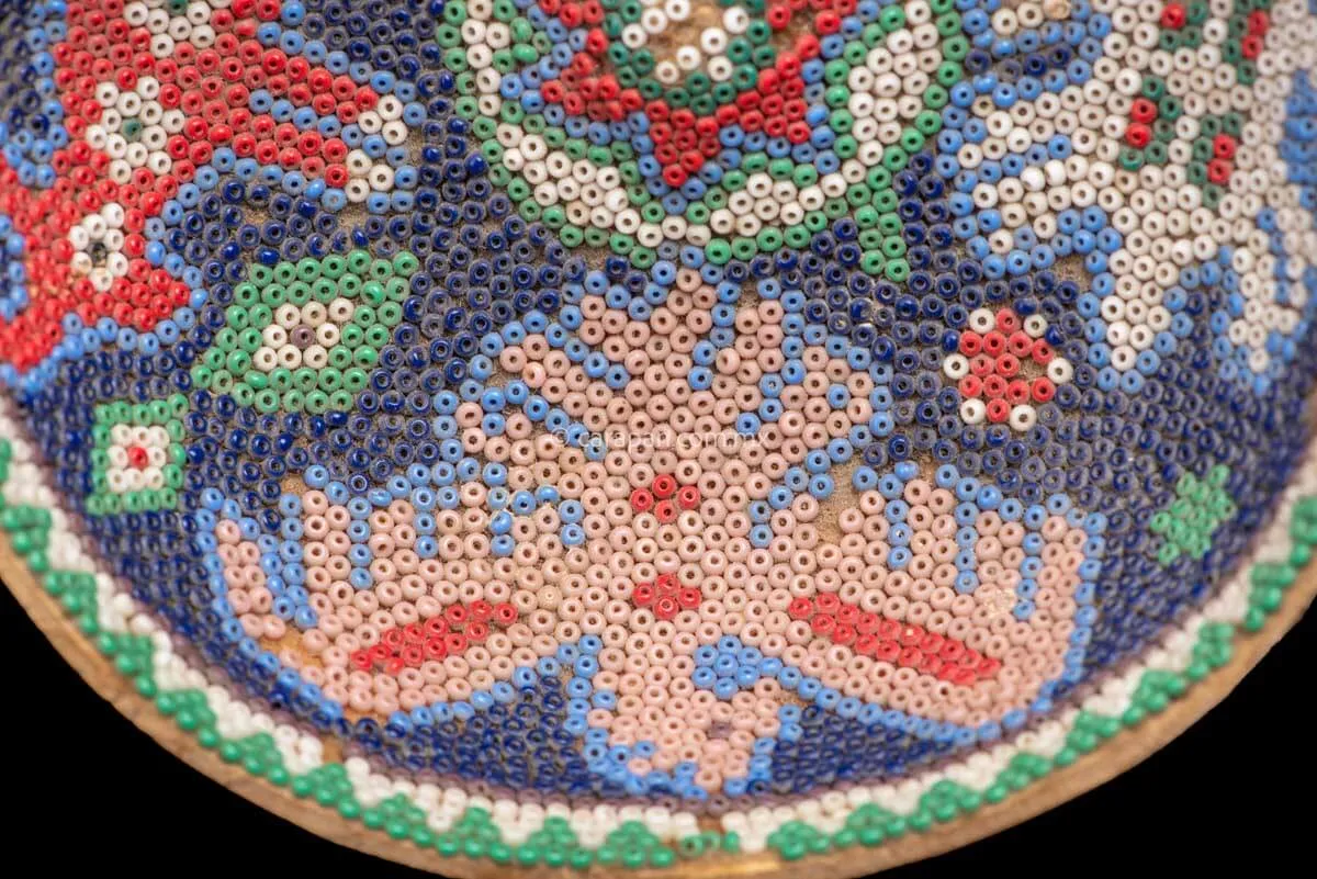 Huichol Art Vintage Beaded Gourd with Sacred Animals