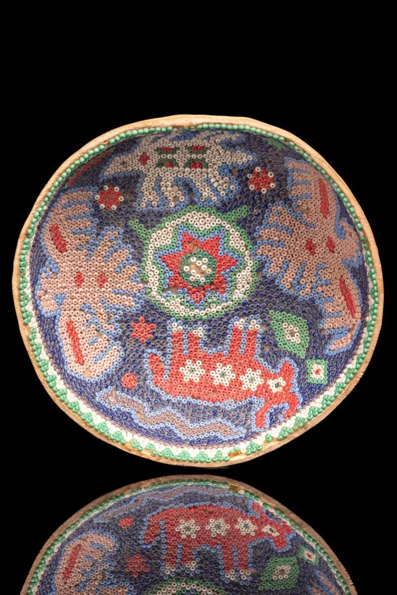 Huichol Art Vintage Beaded Gourd with Sacred Animals