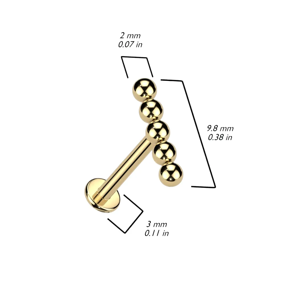 Implant Grade Titanium 5 Bead Internally Threaded Flat Back Labret