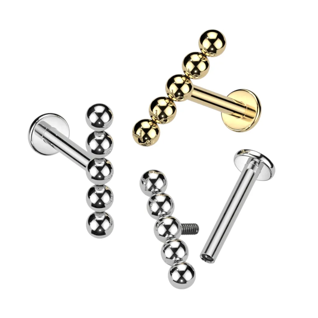 Implant Grade Titanium 5 Bead Internally Threaded Flat Back Labret