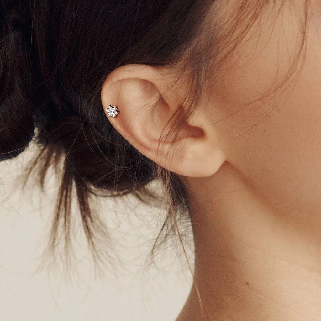 Implant Grade Titanium Internally Threaded Pink CZ Flower Flat Back
