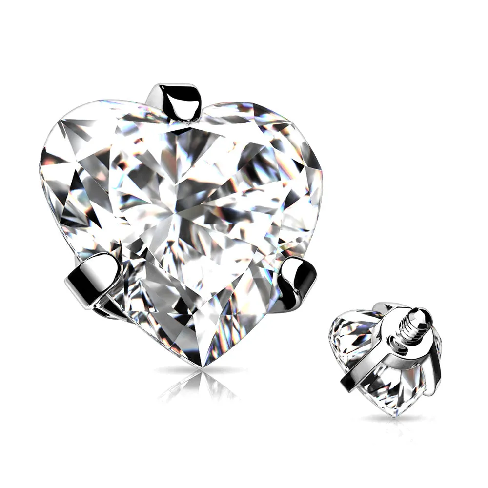 Implant Grade Titanium Internally Threaded Prong Set Heart Gem Part