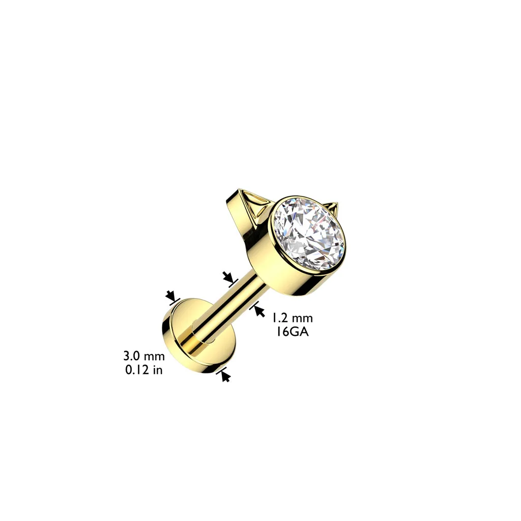 Implant Grade Titanium Pink CZ Cat Internally Threaded Flat Back Labret