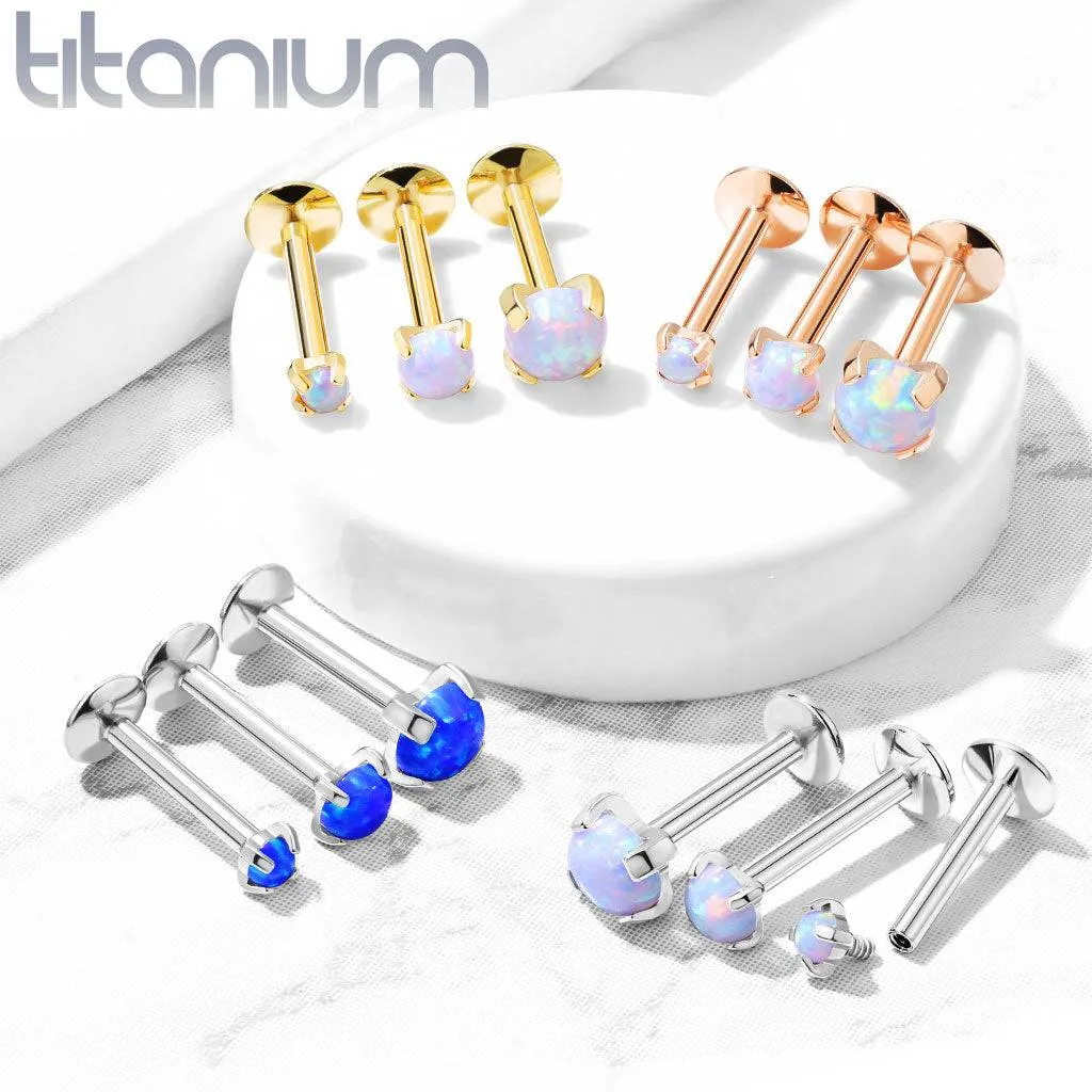 Implant Grade Titanium White Opal Flat Back Internally Threaded Labret Cartilage Tragus Ring