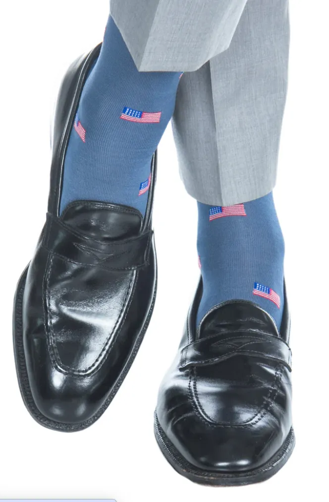 Indigo Blue with Red, White and Blue American Flag Sock
