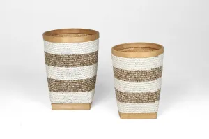 Indonesian Beaded Baskets- Nat/White