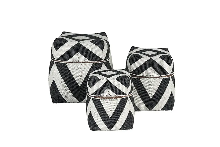 Indonesian Tall Beaded Boxes- Black/White