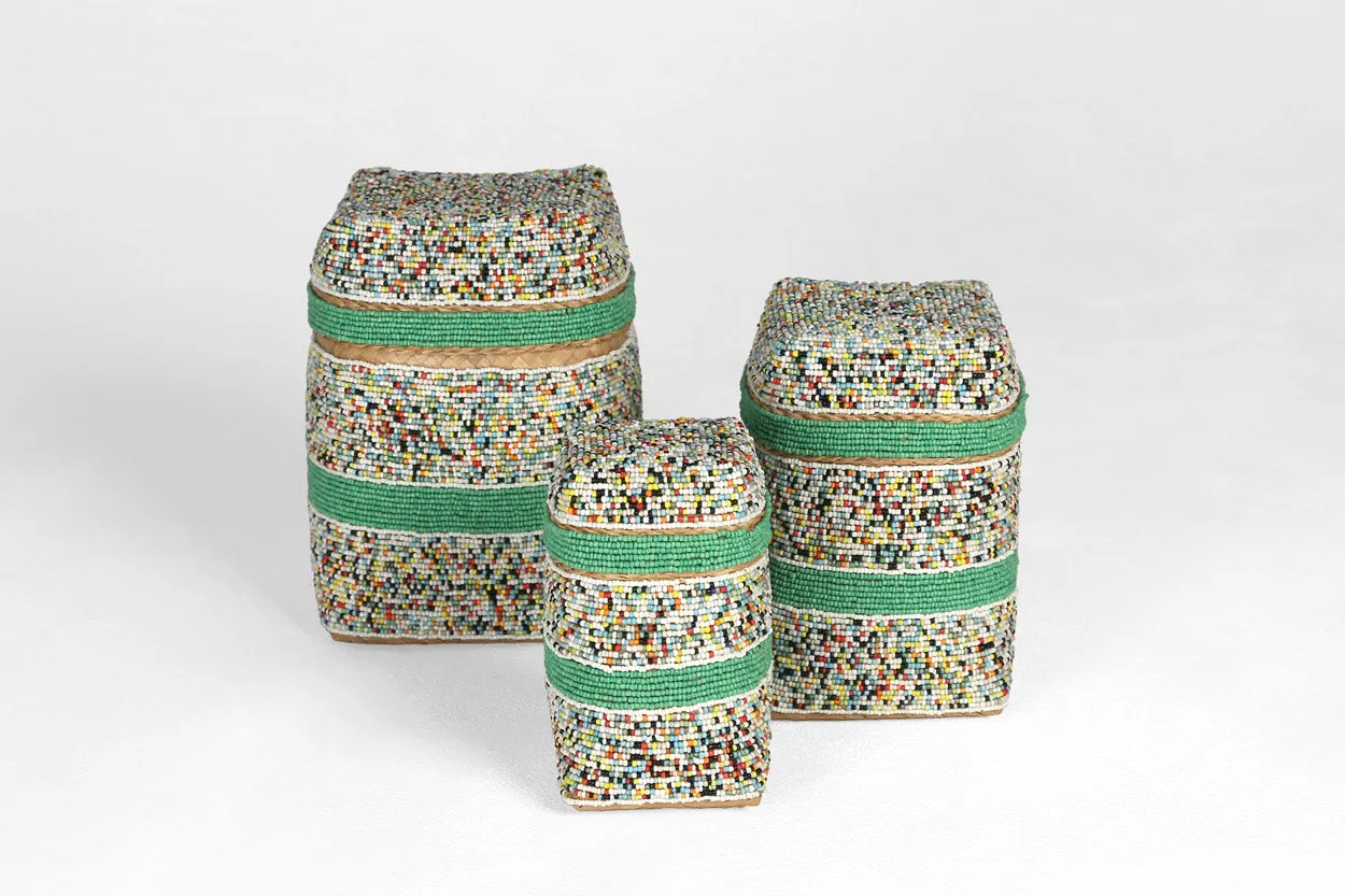 Indonesian Tall Beaded Boxes- Multi