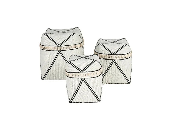 Indonesian Tall Beaded Boxes- White/Black