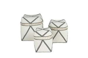 Indonesian Tall Beaded Boxes- White/Black