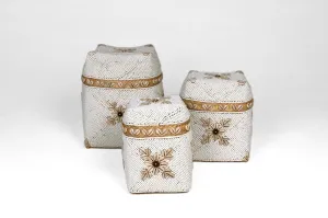 Indonesian Tall Beaded Boxes- White/Shell