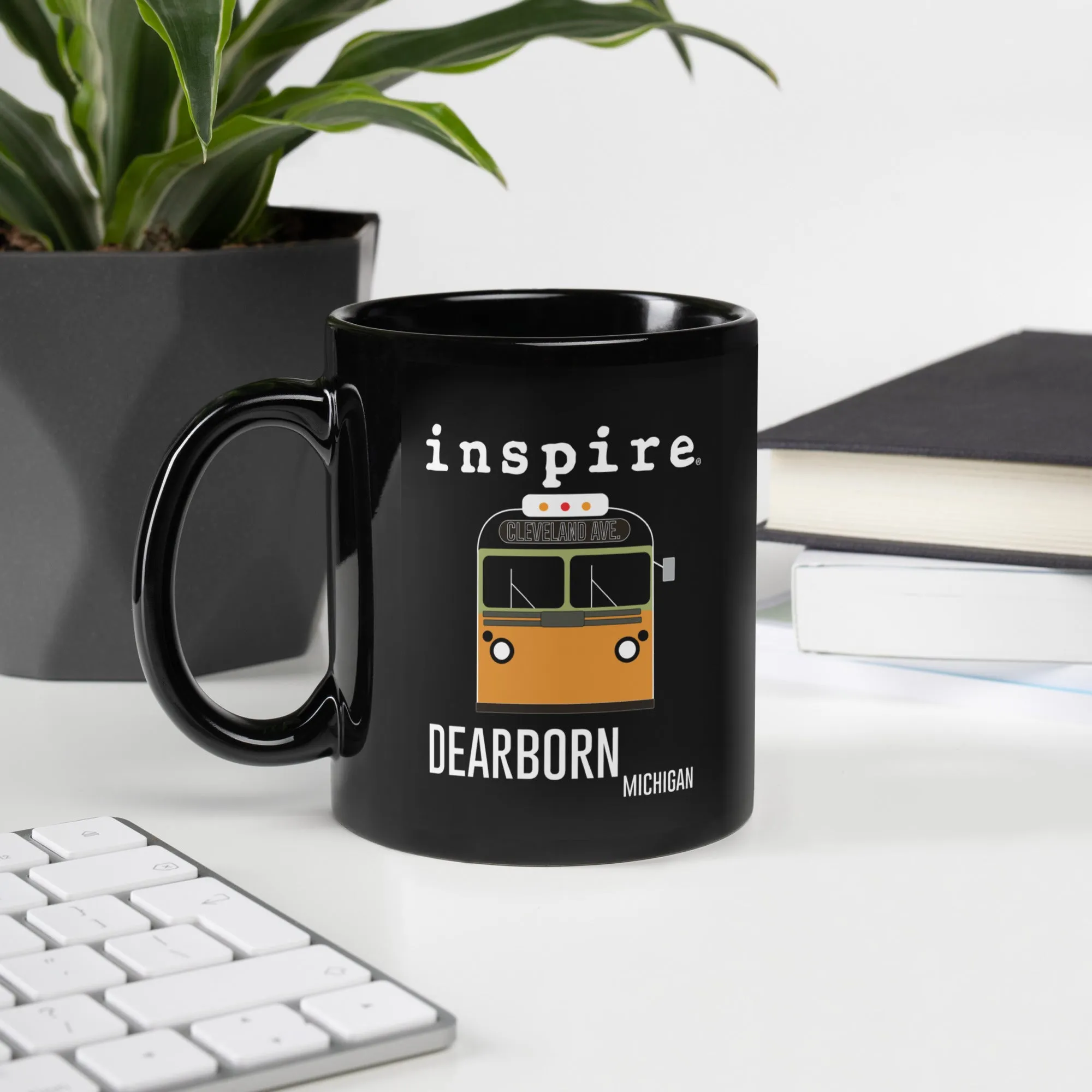 inspire Dearborn Bus Black Glossy Mug