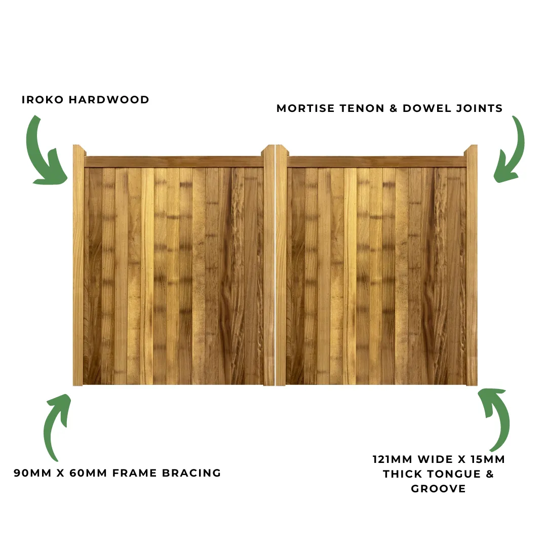 Iroko Highampton Mortise & Tenon Entrance Gates (Pair)