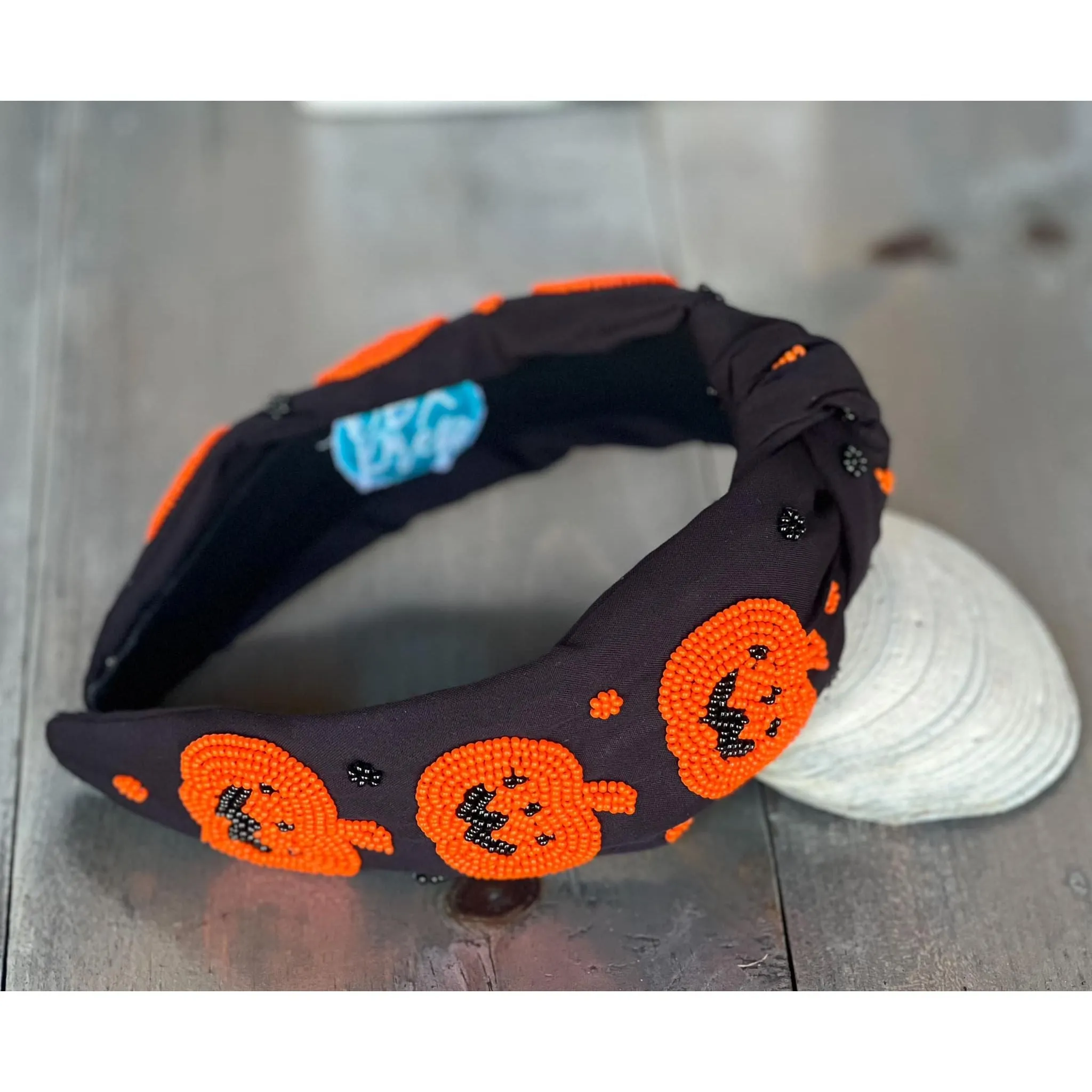 Jack Jack O' Lantern Pumpkin Top Knot Beaded Handmade Headband.