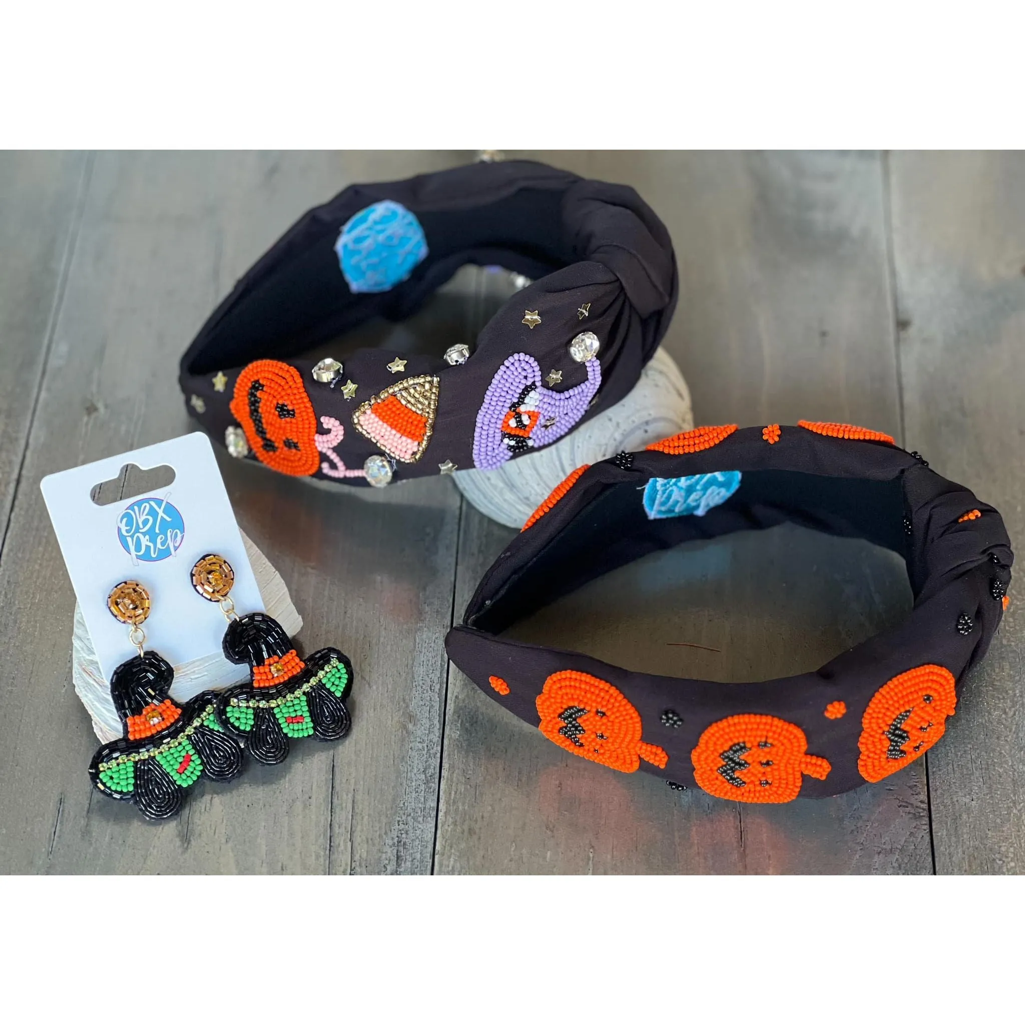 Jack Jack O' Lantern Pumpkin Top Knot Beaded Handmade Headband
