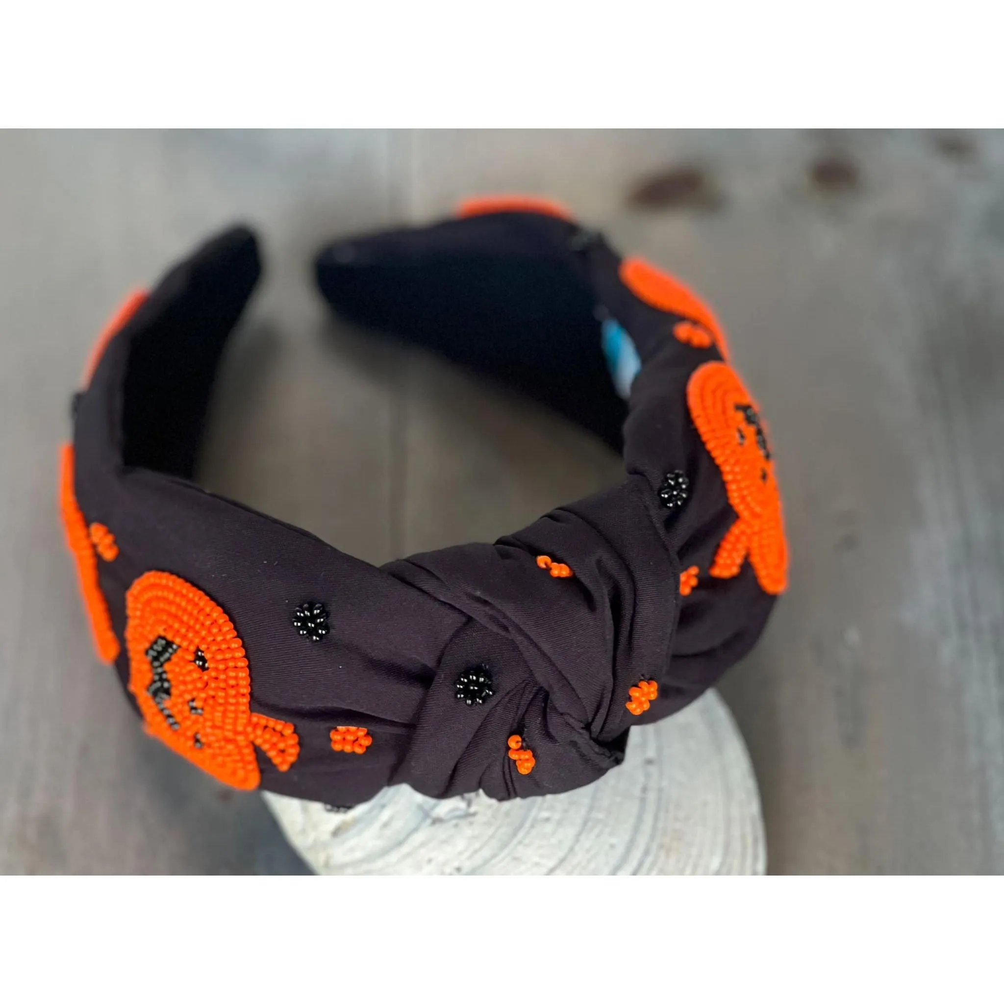 Jack Jack O' Lantern Pumpkin Top Knot Beaded Handmade Headband.