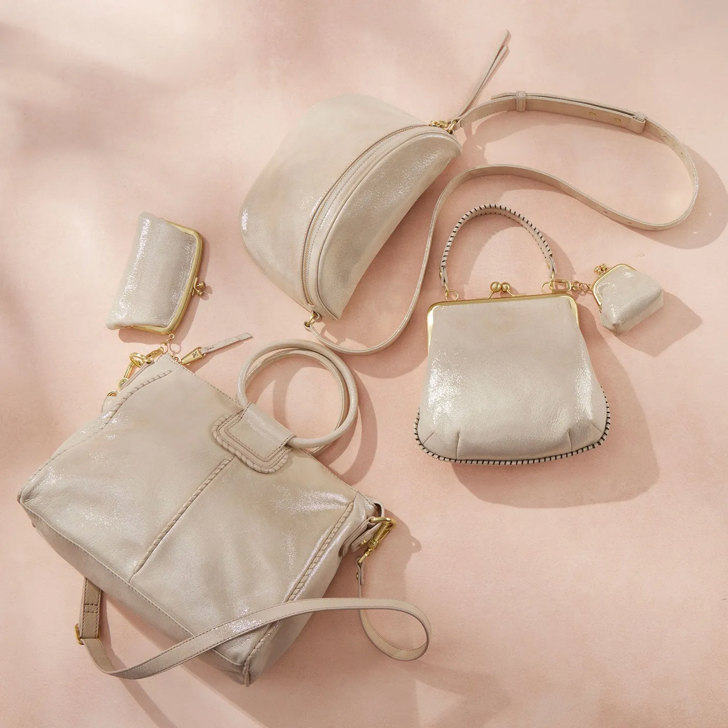 Juno Belt Bag In Metallic Leather - Sand Shimmer