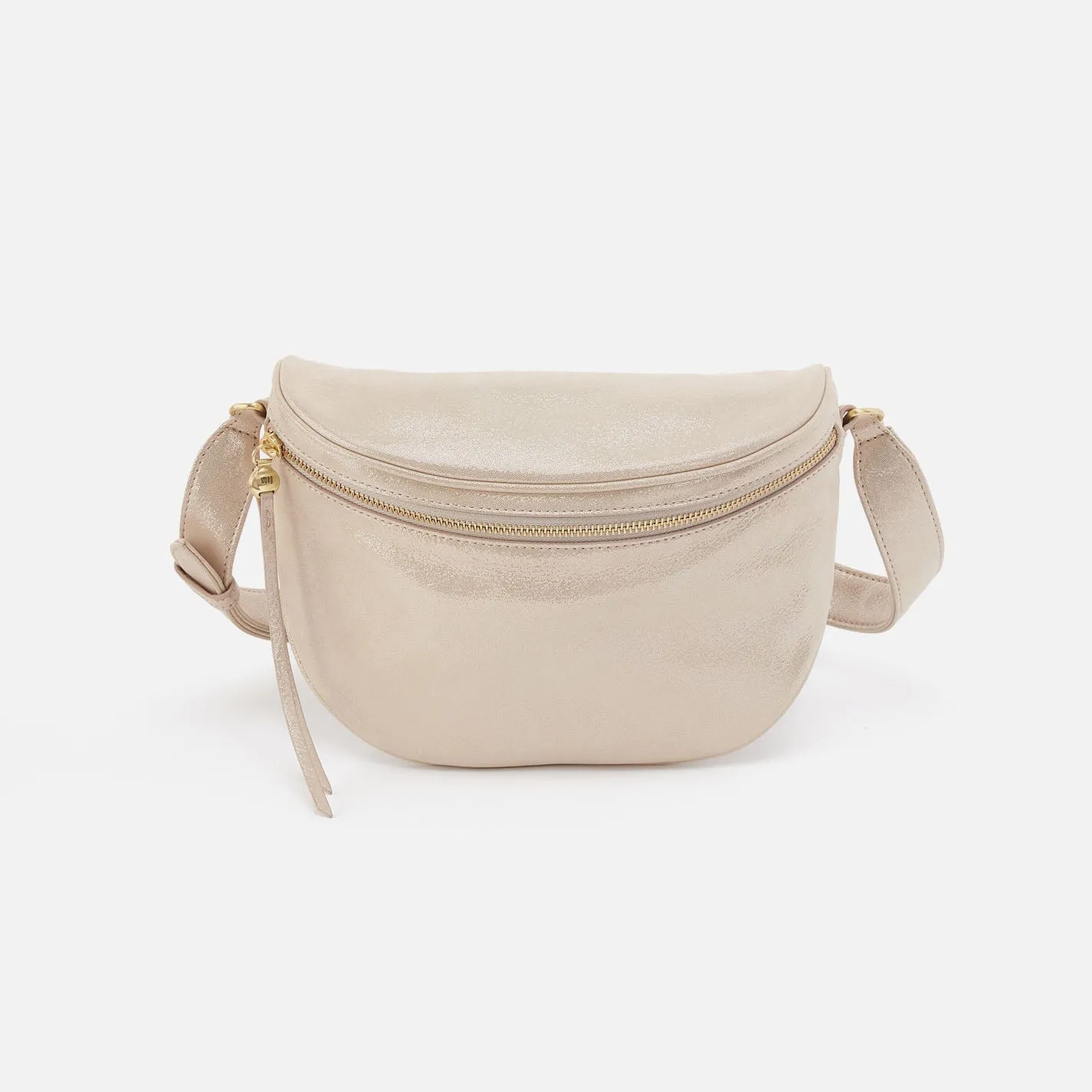 Juno Belt Bag In Metallic Leather - Sand Shimmer