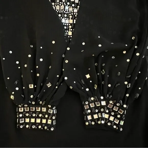 Kiki Riki Jewel Embellished Sheer Sleeve Choker Bodycon Dress, Size Medium Black