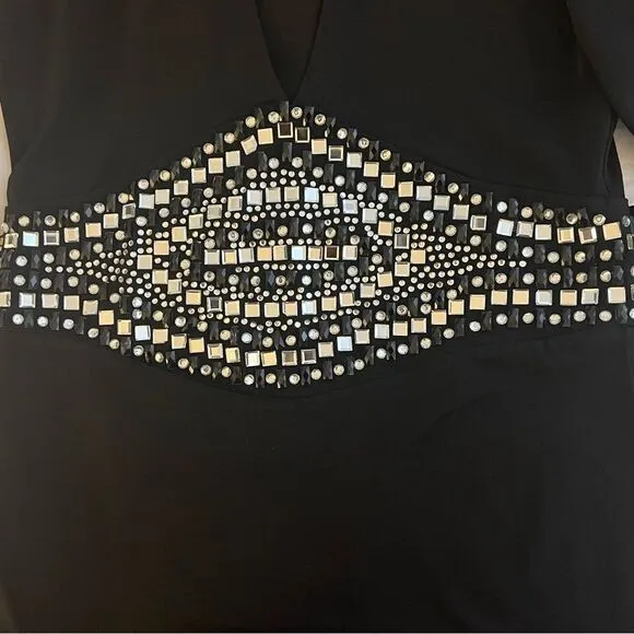 Kiki Riki Jewel Embellished Sheer Sleeve Choker Bodycon Dress, Size Medium Black
