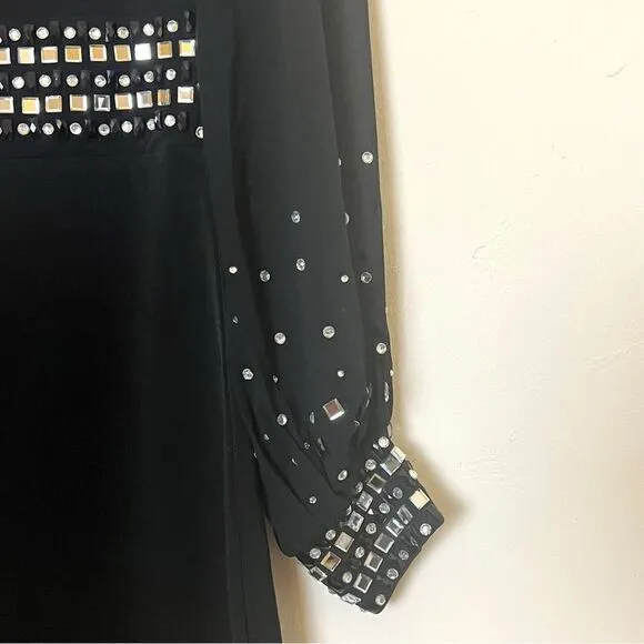 Kiki Riki Jewel Embellished Sheer Sleeve Choker Bodycon Dress, Size Medium Black