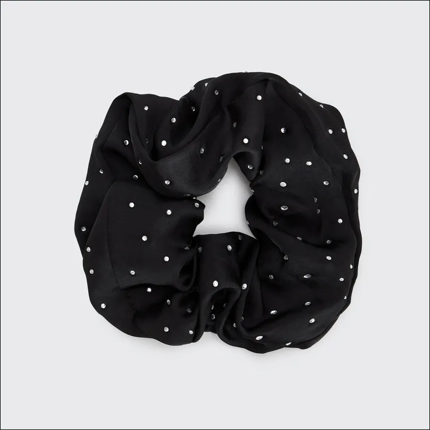 Kitsch Satin Rhinestone Brunch Scrunchie - Black