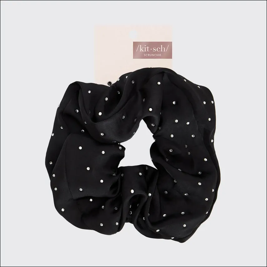 Kitsch Satin Rhinestone Brunch Scrunchie - Black