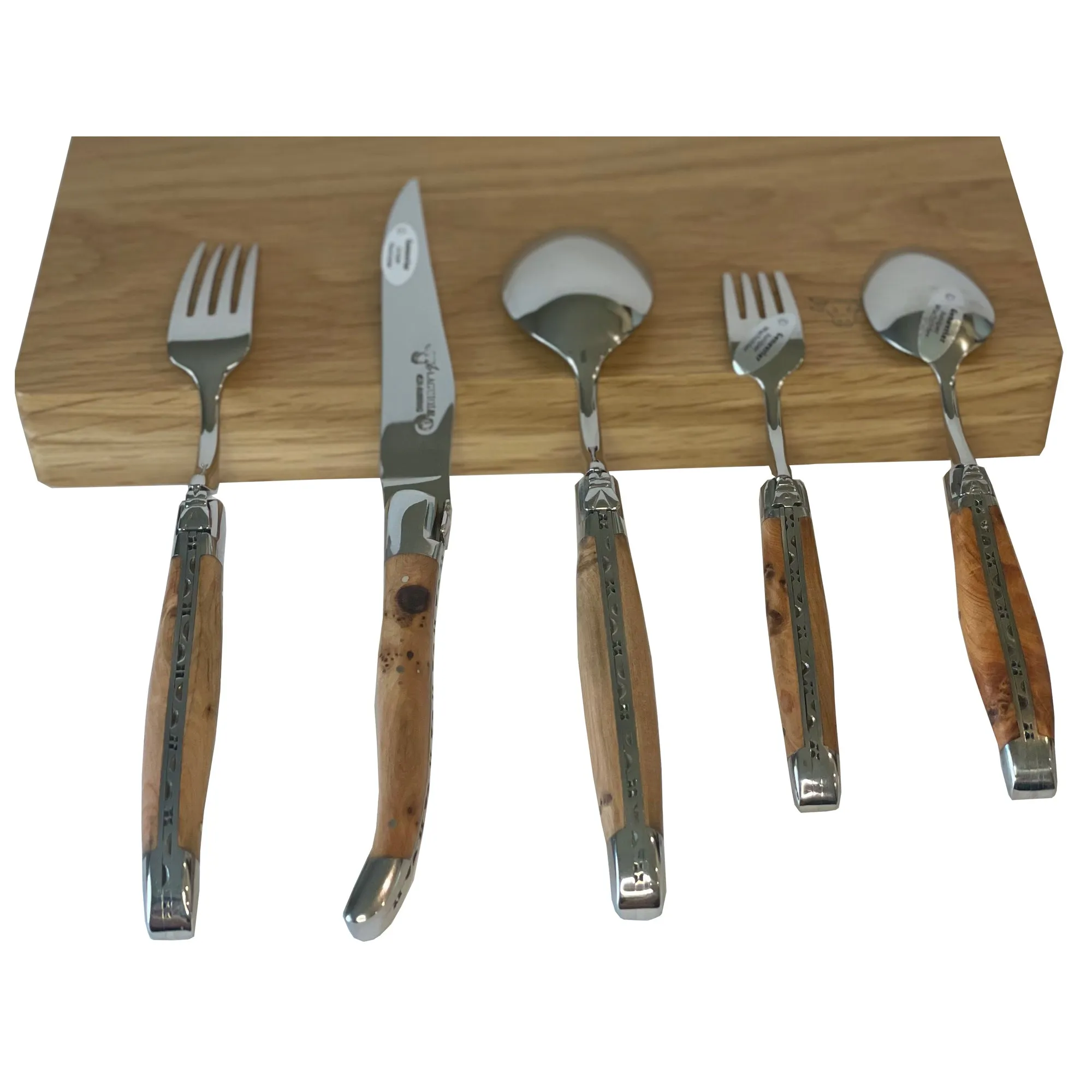 Laguiole en Aubrac Handcrafted 5-Piece Handcrafted Flatware Set, Juniper Wood Handles
