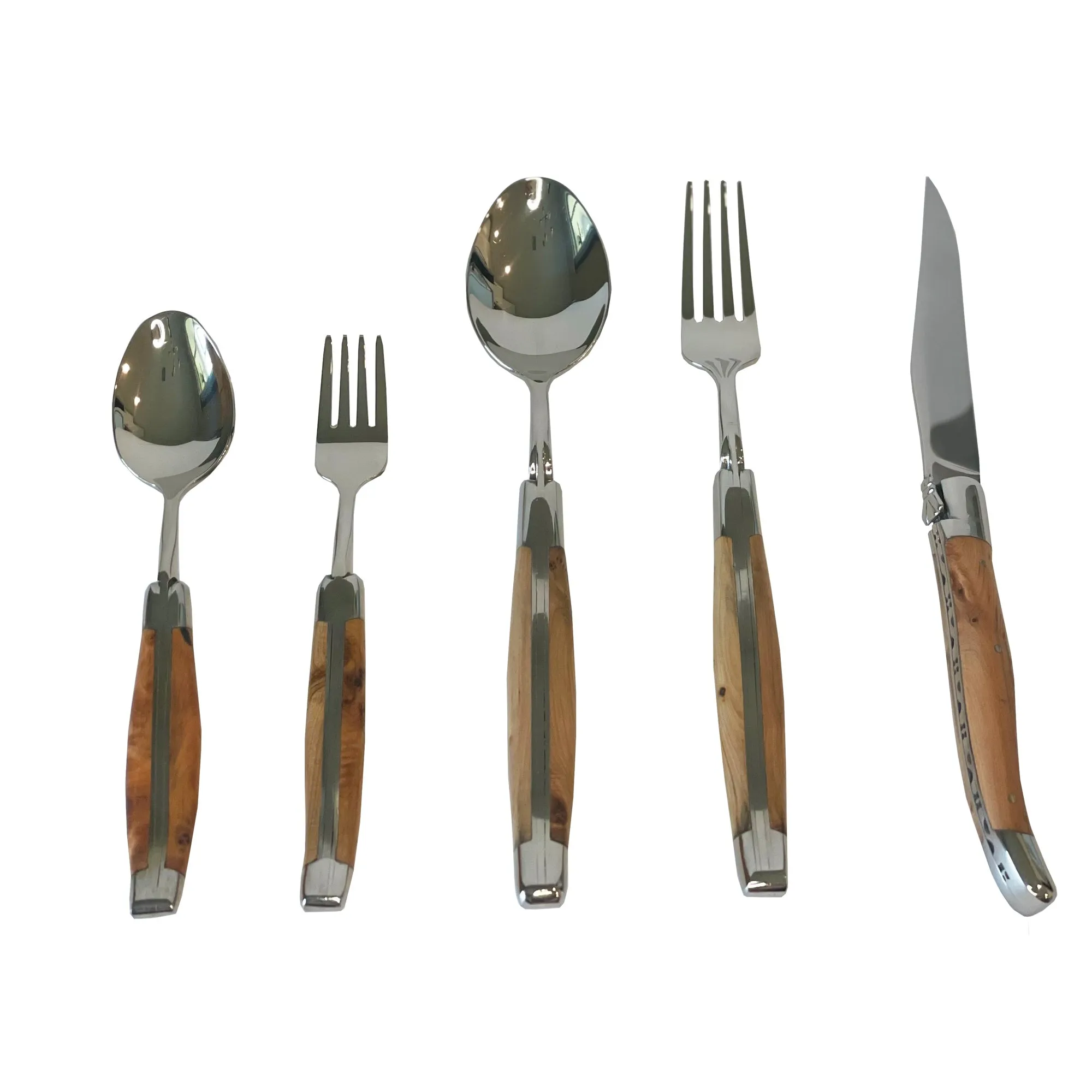 Laguiole en Aubrac Handcrafted 5-Piece Handcrafted Flatware Set, Juniper Wood Handles