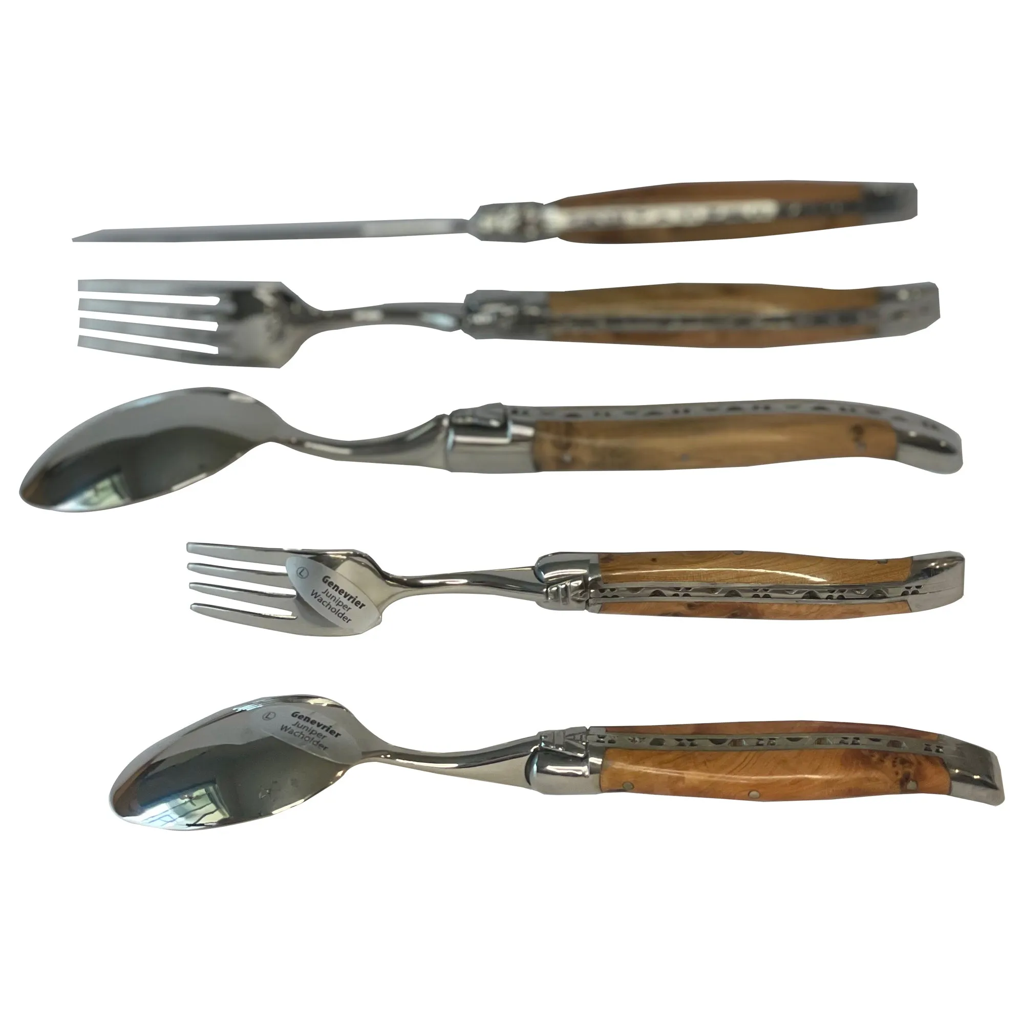 Laguiole en Aubrac Handcrafted 5-Piece Handcrafted Flatware Set, Juniper Wood Handles