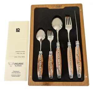 Laguiole en Aubrac Handcrafted 5-Piece Handcrafted Flatware Set, Juniper Wood Handles