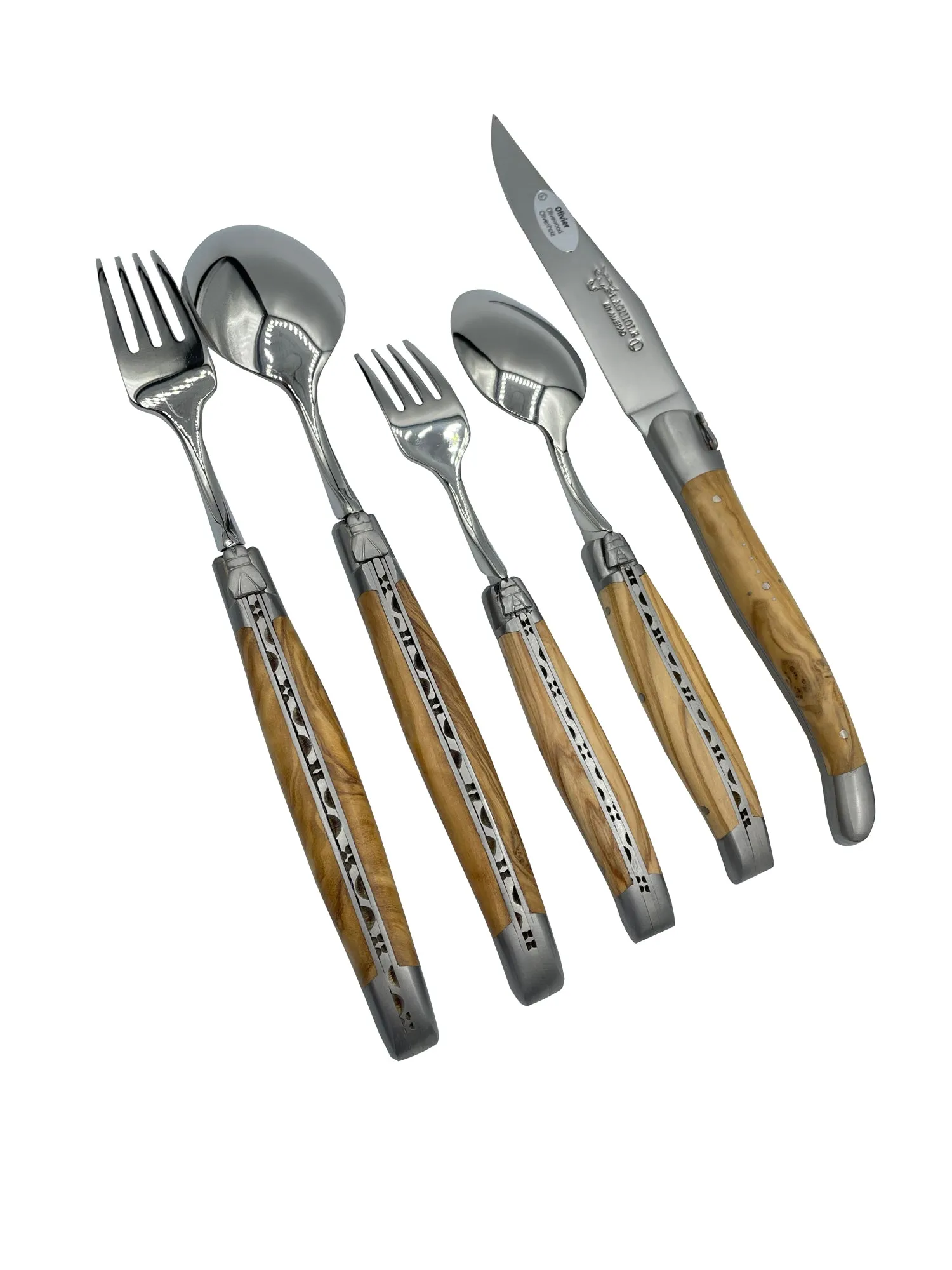 Laguiole en Aubrac Handcrafted 5-Piece Handcrafted Flatware Set, Olivewood Handles