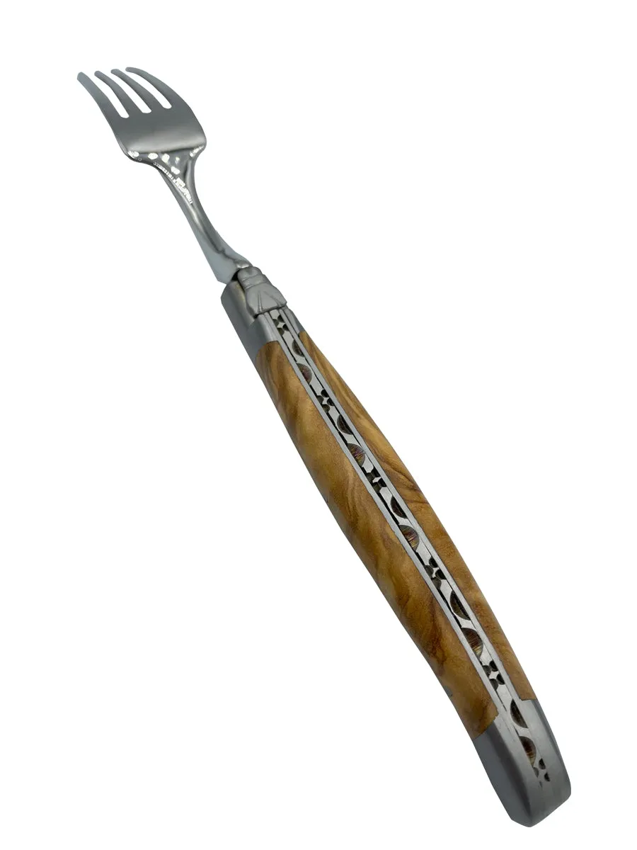 Laguiole en Aubrac Handcrafted 5-Piece Handcrafted Flatware Set, Olivewood Handles