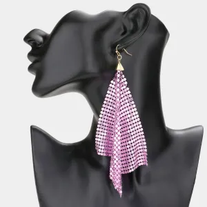 Large Pink Mesh Chain Dangle Pageant Earrings | Runway Earrings | 581245
