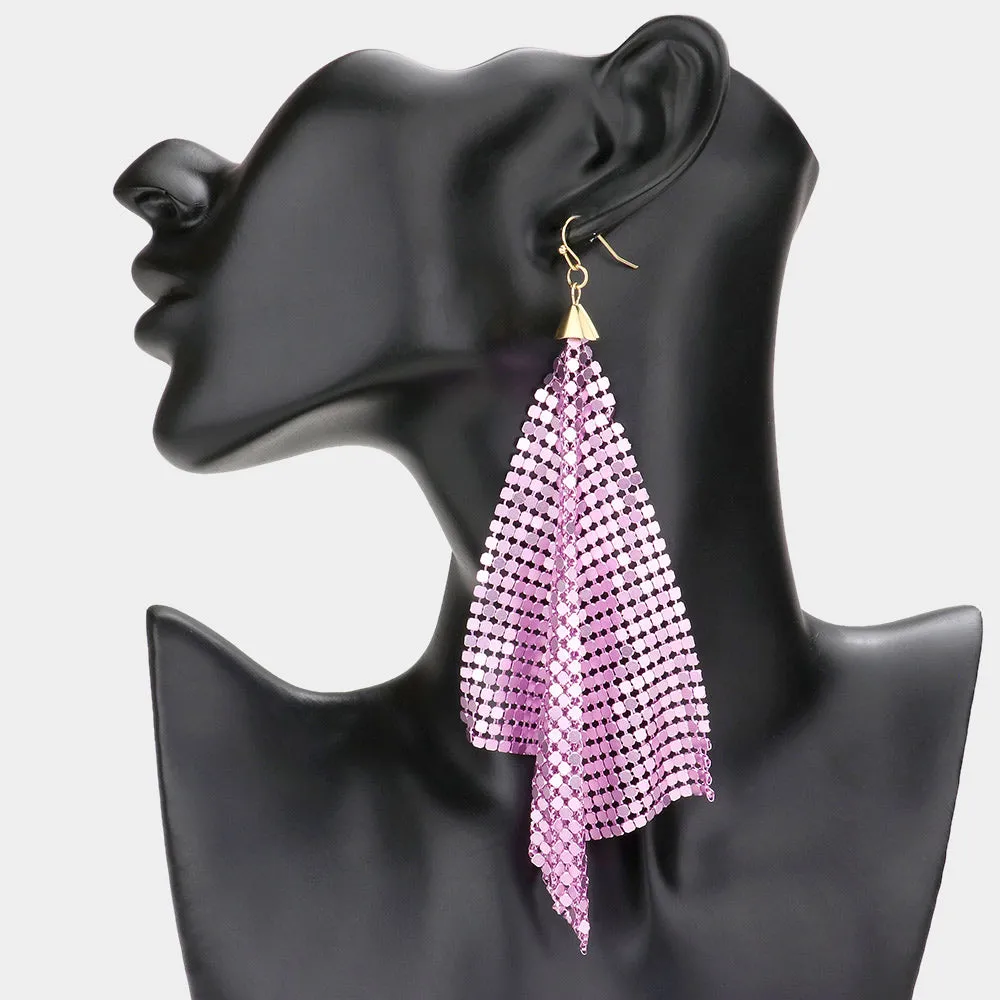 Large Pink Mesh Chain Dangle Pageant Earrings | Runway Earrings | 581245