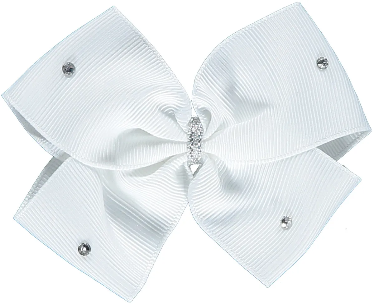 Large White Bow Hairclip with Swarovski Diamantes