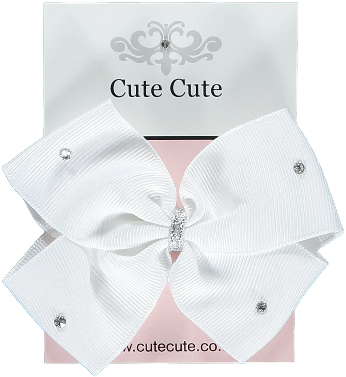 Large White Bow Hairclip with Swarovski Diamantes