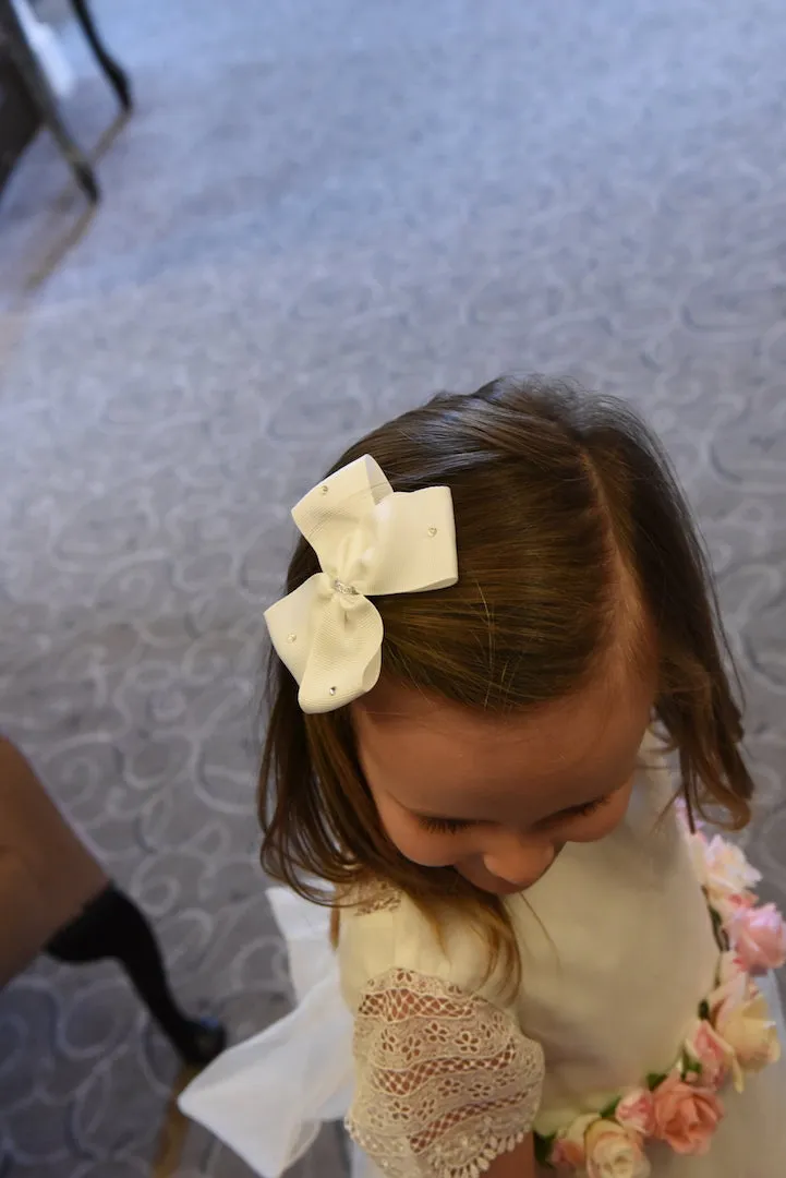 Large White Bow Hairclip with Swarovski Diamantes