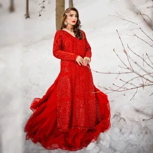 Latest Pakistani Bridal Red Lehenga Kameez Dress #BS900