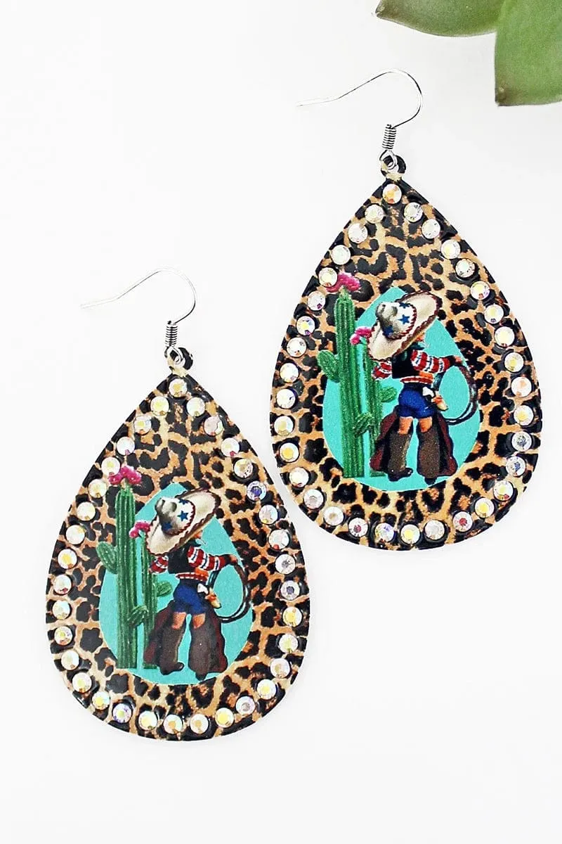 Leopard cactus glitzy cowgirl earrings