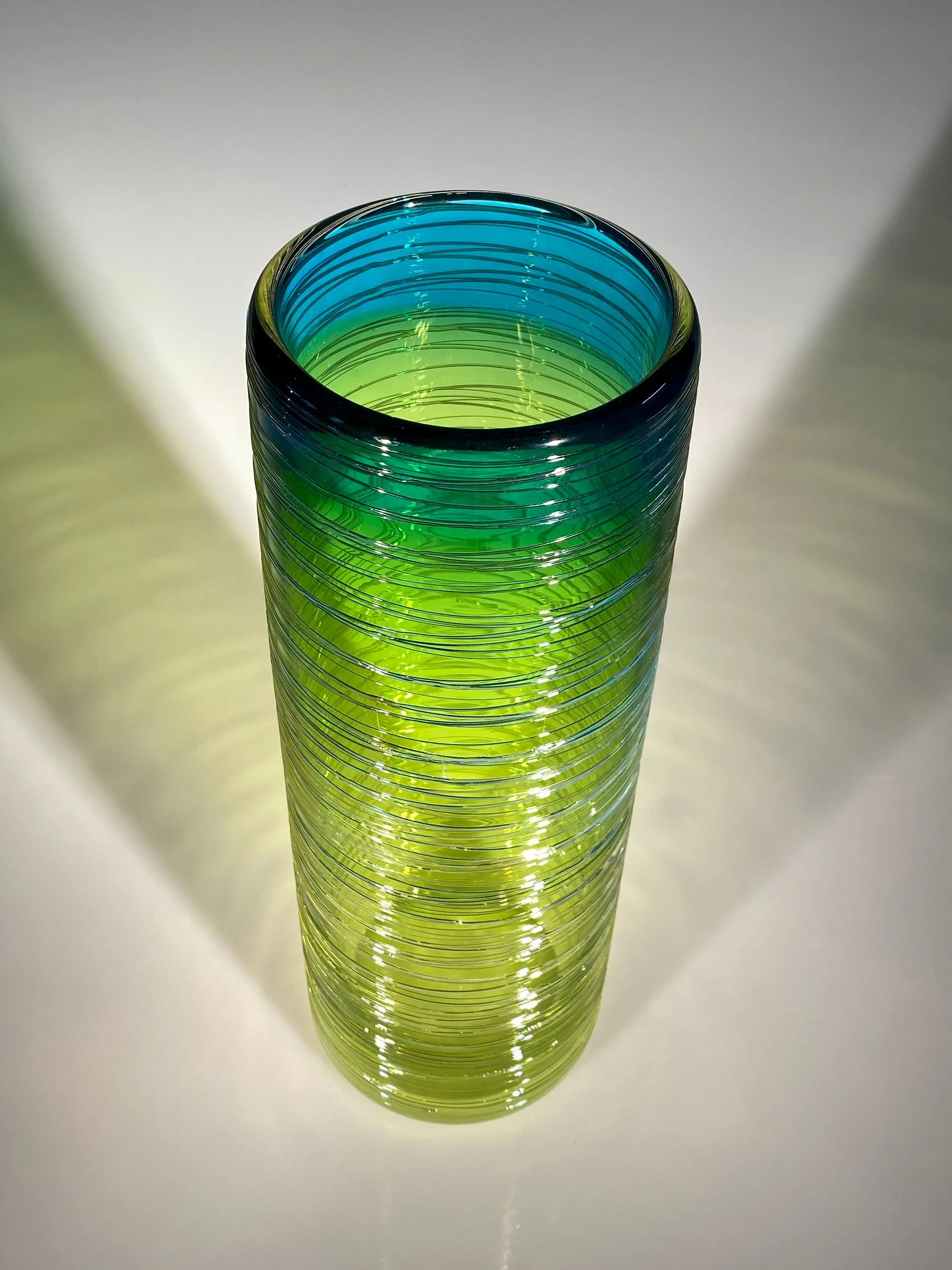 Lime Aqua Threaded Vase