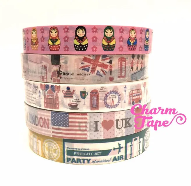 London, Russian Dolls, Eiffel Tower Plastic Deco Tape 10 meters PT8