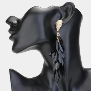 Long Jet Black Sequin Fringe Fun Fashion Earrings | Headshot Earrings | 618529