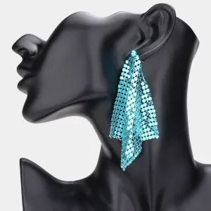Long Light Blue Colored Mesh Chain Dangle Fun Fashion Earrings | Runway Earrings | 590848