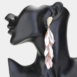 Long Pink Sequin Fringe Fun Fashion Earrings | Headshot Earrings | 618530
