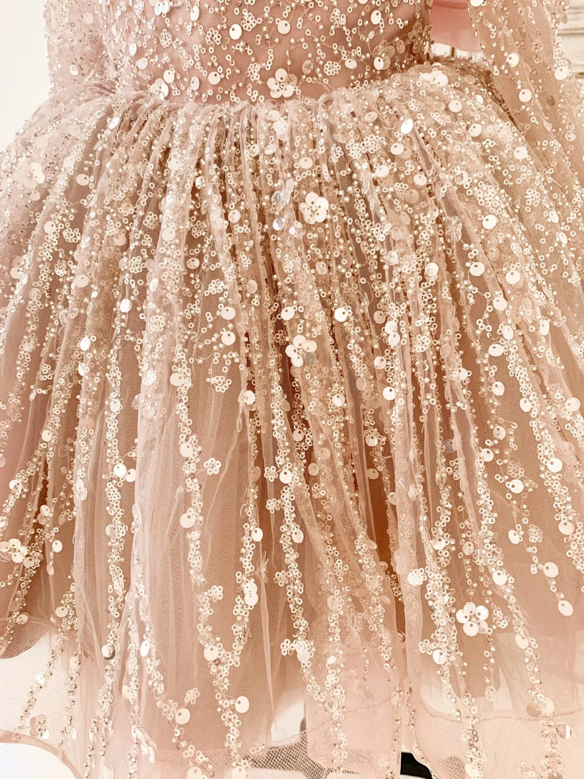 Long Sleeves Mauve Crystal Beaded Wedding Flower Girl Dress Birthday Dress