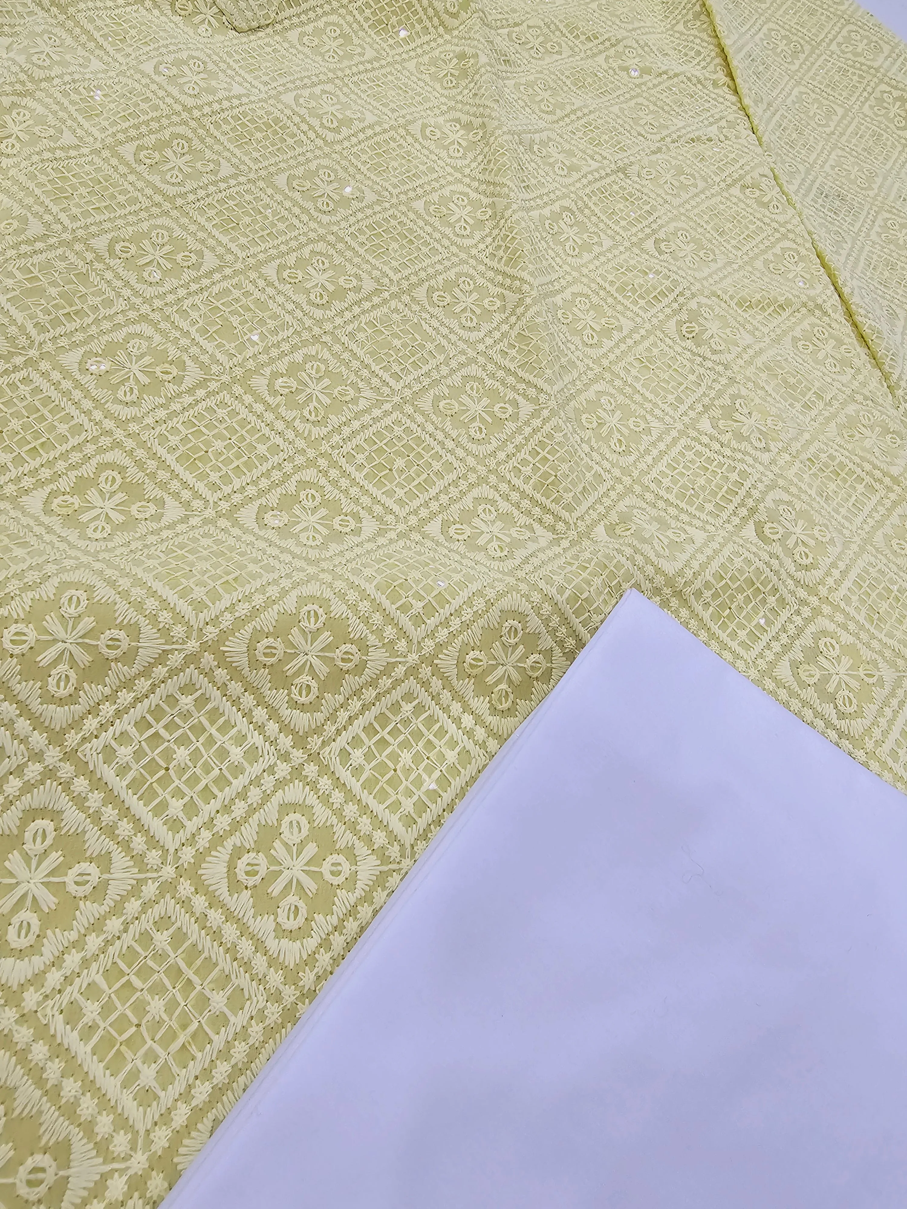 Lucknow work georgette Men’s Kurta set