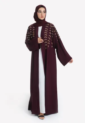Luxe Burgundy Embellished Open Abaya