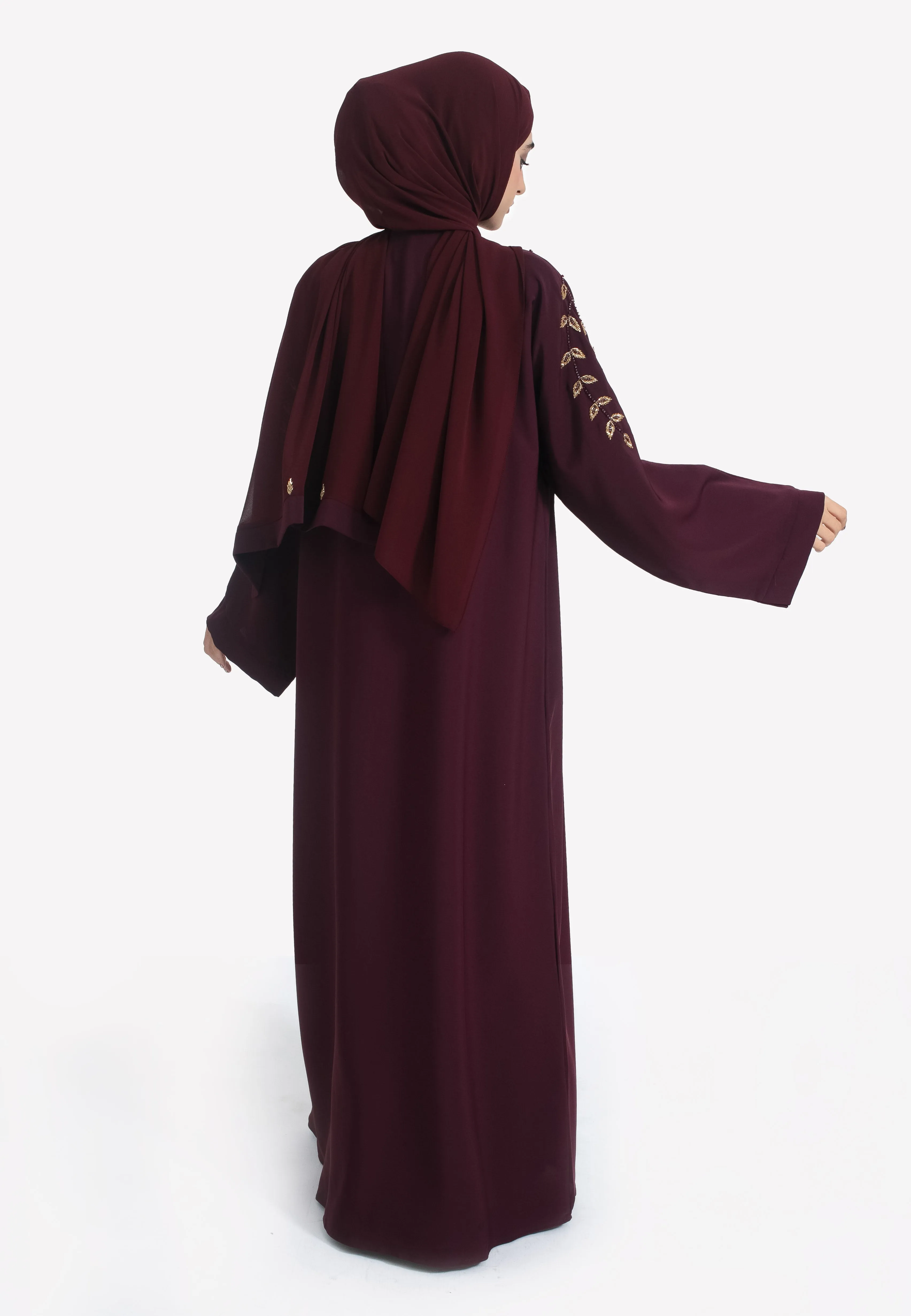 Luxe Burgundy Embellished Open Abaya